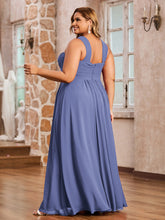 Bretelles Croisées Mousseline Robe avec Taille Empire Pervenche Grande Taille