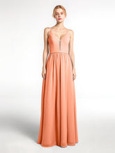 Robe en Mousseline Simple à Bretelles Spaghetti avec Encolure Crantée Papaye