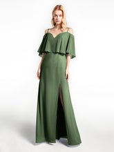 Robe Longue Et Volantée à Épaules Dénudées avec Volants Recouverts Olive Verte