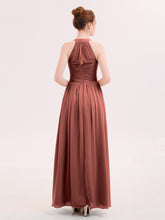 Robe Demoiselle d'honneur Licou Mousseline Longue avec Ceinture terracotta
