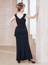 Robe à Col V en Crêpe Extensible avec Paillettes Noir