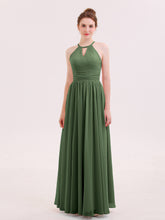 Robe de Demoiselles d'honneur Longue Licou Mousseline Olive Verte