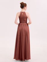 Robe de Demoiselles d'honneur Longue Licou Mousseline terracotta