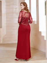 Robe Longueur au Sol à Encolure Carrée avec Paillettes Bordeaux