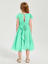 Robes de Demoiselle d'Honneur Junior en Mousseline à Longueur de Mollet Turquoise