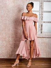 Robe Plissée à Hors de l'Épaule avec Manches Flottantes Longueur de Mollet Rose Poudré