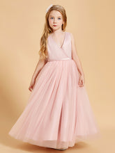 Robes de Demoiselle d'Honneur Junior en Tulle avec Haut en Satin Rose Poudré