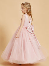Robes de Demoiselle d'Honneur Junior en Tulle avec Haut en Satin Rose Poudré