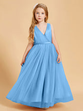 Robes de Demoiselle d'Honneur Junior en Tulle avec Haut en Satin Bleu