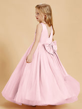 Robes de Demoiselle d'Honneur Junior en Tulle avec Haut en Satin Rose Pâle