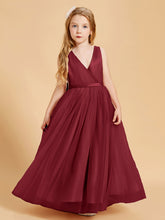 Robes de Demoiselle d'Honneur Junior en Tulle avec Haut en Satin Bordeaux