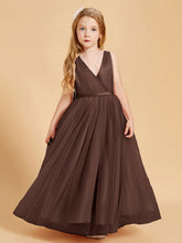 Robes de Demoiselle d'Honneur Junior en Tulle avec Haut en Satin Chocolat