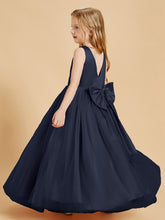 Robes de Demoiselle d'Honneur Junior en Tulle avec Haut en Satin Bleu Marine