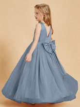 Robes de Demoiselle d'Honneur Junior en Tulle avec Haut en Satin Bleu Poudré