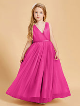 Robes de Demoiselle d'Honneur Junior en Tulle avec Haut en Satin Fuchsia