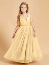 Robes de Demoiselle d'Honneur Junior en Tulle avec Haut en Satin Or