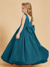 Robes de Demoiselle d'Honneur Junior en Tulle avec Haut en Satin Bleu Encre