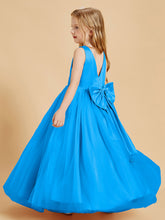 Robes de Demoiselle d'Honneur Junior en Tulle avec Haut en Satin Bleu Océan