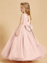 Robes de Demoiselle d'Honneur Junior en Tulle avec Haut en Satin Rose Perle