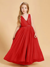 Robes de Demoiselle d'Honneur Junior en Tulle avec Haut en Satin Rouge