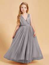 Robes de Demoiselle d'Honneur Junior en Tulle avec Haut en Satin Argent