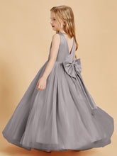 Robes de Demoiselle d'Honneur Junior en Tulle avec Haut en Satin Argent