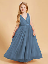 Robes de Demoiselle d'Honneur Junior en Tulle avec Haut en Satin Bleu de Schiste