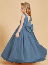 Robes de Demoiselle d'Honneur Junior en Tulle avec Haut en Satin Bleu de Schiste