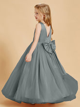 Robes de Demoiselle d'Honneur Junior en Tulle avec Haut en Satin Gris Acier