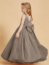 Robes de Demoiselle d'Honneur Junior en Tulle avec Haut en Satin Taupe