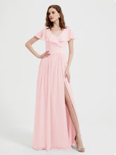 Mancherons Longue Mousseline Robes Avec Fente Rose Pâle