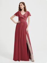 Mancherons Longue Mousseline Robes Avec Fente Cannelle Rose