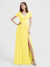 Mancherons Longue Mousseline Robes Avec Fente Citron