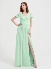 Mancherons Longue Mousseline Robes Avec Fente Vert Menthe