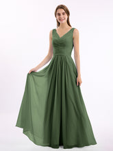Col en V Mousseline Longue Robe de Demoiselles d'honneur Olive Verte