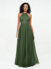 Boho Robes Maxi en Tulle Illusion à Licou Olive Verte Grande Taille