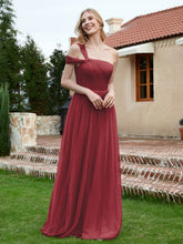 Robe Plissée en Tulle Sans Manches à Une Épaule Cannelle Rose