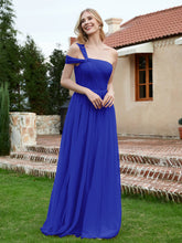 Robe Plissée en Tulle Sans Manches à Une Épaule Bleu Royale