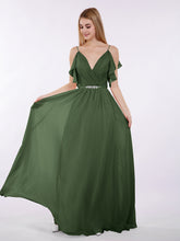 Bretelle Spaghetti Mousseline Robe avec Col en V Olive Verte Grande Taille