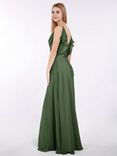 Bretelle Spaghetti Mousseline Robe avec Col en V Olive Verte Grande Taille