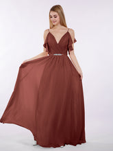 Bretelle Spaghetti Mousseline Robe avec Col en V terracotta Grande Taille