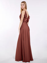 Bretelle Spaghetti Mousseline Robe avec Col en V terracotta Grande Taille