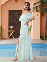 Robe Longue de A-ligne Hors de l'épaule en Mousseline Nuage Menthe