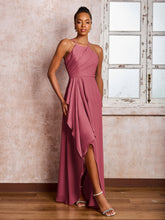 Robe en Mousseline à Bretelles Croisées et à Volants avec Col Licou Cannelle Rose