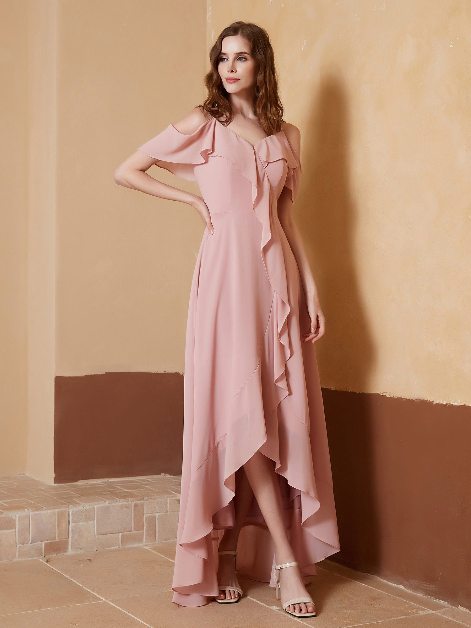 Robe asymétrique rose poudré sale