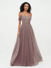 Robes Princesse en Tulle à Epaules Dénudées avec Nœud à Ceinture Dusk