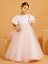Robe de Fille Ball-Gown à Col en Scoop avec Longueur au Sol Rose Pâle