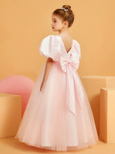 Robe de Fille Ball-Gown à Col en Scoop avec Longueur au Sol Rose Pâle