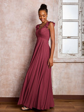 Maxi Robe de Demoiselle d'Honneur en Mousseline avec Bretelles à Volants Cannelle Rose