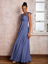 Maxi Robe de Demoiselle d'Honneur en Mousseline avec Bretelles à Volants Pervenche